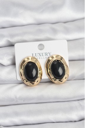 Siyah Renk Oval Vintage Pirinç Kadın Küpe