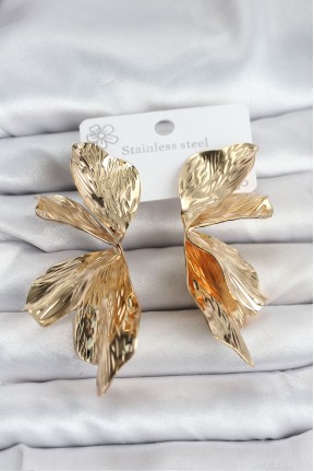 316l çelik Gold Renk Lotus Yaprak Kadın Küpe