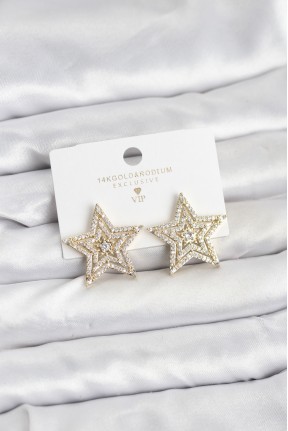 Gold Renk Pirinç Zirkon Taşlı Yıldız Model Kadın Küpe Gold Renk Pirinç Zirkon Taşlı Yıldız Model Kadın Küpe