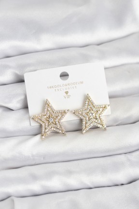 Gold Renk Pirinç Zirkon Taşlı Yıldız Model Kadın Küpe Gold Renk Pirinç Zirkon Taşlı Yıldız Model Kadın Küpe