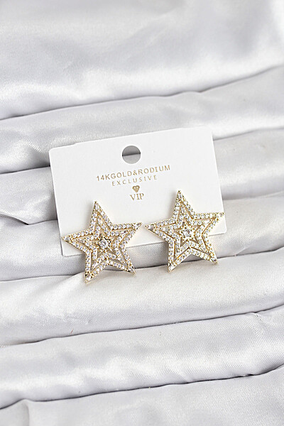 Gold Renk Pirinç Zirkon Taşlı Yıldız Model Kadın Küpe Gold Renk Pirinç Zirkon Taşlı Yıldız Model Kadın Küpe