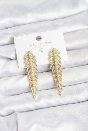 Pirinç Gold Renk Balık Sırtı Model Zirkon Taşlı Kadın Küpe