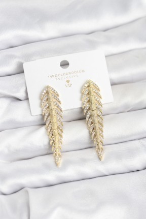 Pirinç Gold Renk Balık Sırtı Model Zirkon Taşlı Kadın Küpe