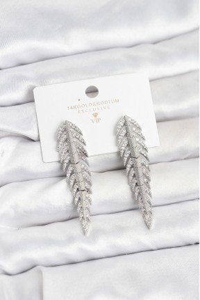 Pirinç Gümüş Renk Balık Sırtı Model Zirkon Taşlı Kadın Küpe