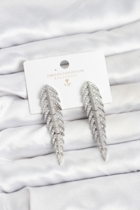 Pirinç Gümüş Renk Balık Sırtı Model Zirkon Taşlı Kadın Küpe