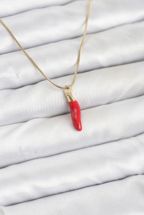 316l çelik Gold Renk Kapya Kırmızı Biber Model Kadın Kolye