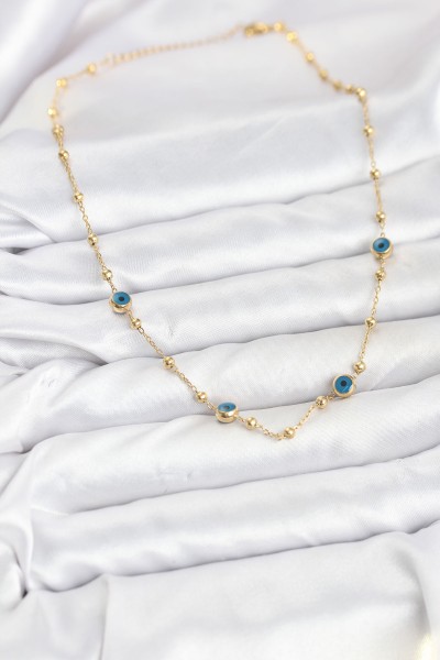 316l çelik Gold Renk Nazarlı Ve Topçuklu Model Kadın Kolye