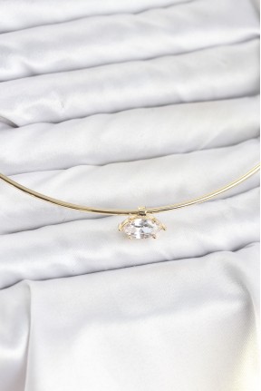 Pirinç Gold Renk Choker Model Zirkon Taşlı Kadın Kolye