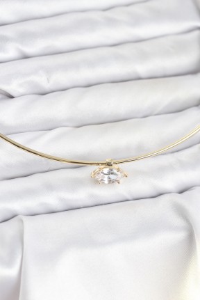 Pirinç Gold Renk Choker Model Zirkon Taşlı Kadın Kolye