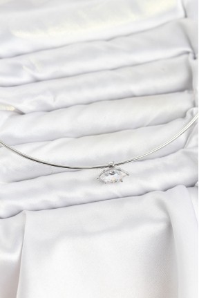 Pirinç Gümüş Renk Choker Model Zirkon Taşlı Kadın Kolye