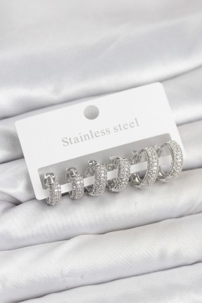 316l çelik Gümüş Renk Zirkon Taşlı Halka Küpe Seti 316l çelik Gümüş Renk Zirkon Taşlı Halka Küpe Seti