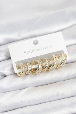 316l çelik Gold Renk Su Yolu Halka Küpe Seti