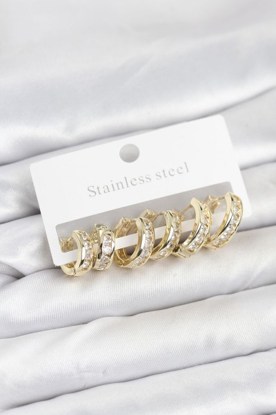 316l çelik Gold Renk Su Yolu Halka Küpe Seti