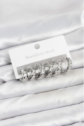 316l çelik Gümüş Renk Su Yolu Halka Küpe Seti