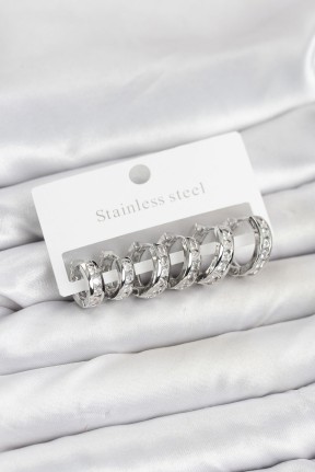 316l çelik Gümüş Renk Su Yolu Halka Küpe Seti