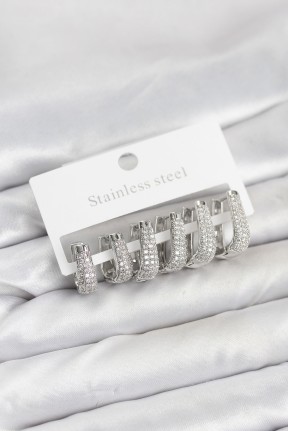 316l çelik Gümüş Renk Zirkon Taşlı Damla Halka Küpe Seti 316l çelik Gümüş Renk Zirkon Taşlı Damla Halka Küpe Seti