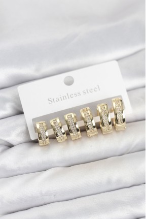 316l çelik Gold Renk Zirkon Taşlı Halka Küpe Seti