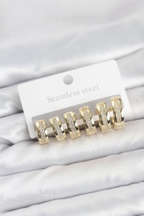 316l çelik Gold Renk Zirkon Taşlı Halka Küpe Seti