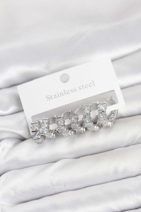 316l çelik Gümüş Renk Baget Zirkon Taşlı Halka Küpe Seti