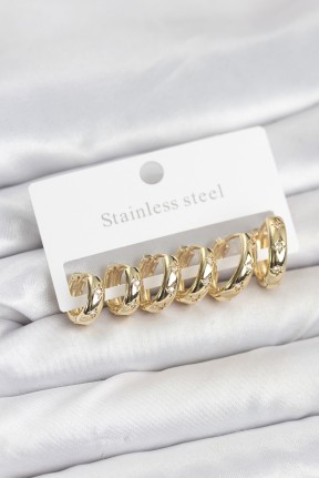 316l çelik Gold Renk Zirkon Taşlı Kutup Yıldızı Model Halka Küpe Seti