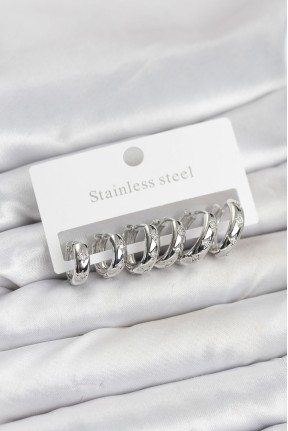 316l çelik Gümüş Renk Zirkon Taşlı Kutup Yıldızı Model Halka Küpe Seti