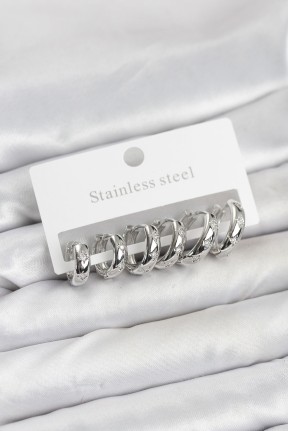 316l çelik Gümüş Renk Zirkon Taşlı Kutup Yıldızı Model Halka Küpe Seti