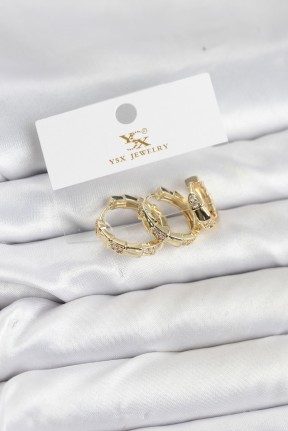 Pirinç Gold Renk Zirkon Taşlı Halka Yılan Model Ysx Trio Küpe Seti