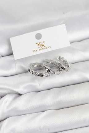 Pirinç Gümüş Renk Zirkon Taşlı Halka Yılan Model Ysx Trio Küpe Seti