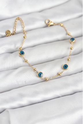 316l çelik Gold Renk Topçuklu Nazar Model Kadın Bileklik