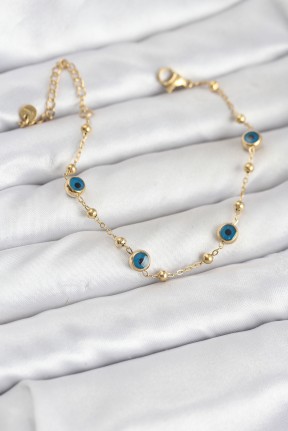 316l çelik Gold Renk Topçuklu Nazar Model Kadın Bileklik