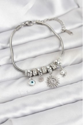 Pirinç Gümüş Renk Güneş Charmlı Kadın Bileklik