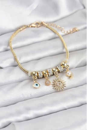 Pirinç Gold Renk Güneş Charmlı Kadın Bileklik