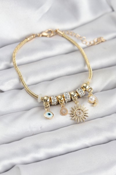 Pirinç Gold Renk Güneş Charmlı Kadın Bileklik