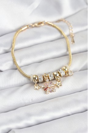 Pirinç Gold Renk Renkli Yıldız Charmlı Kadın Bileklik