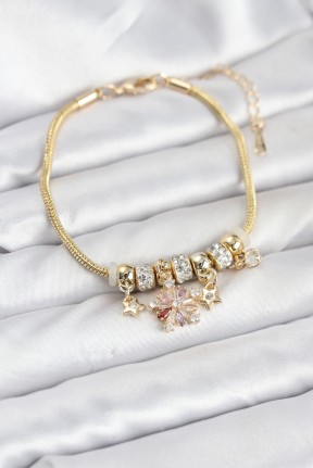 Pirinç Gold Renk Renkli Yıldız Charmlı Kadın Bileklik