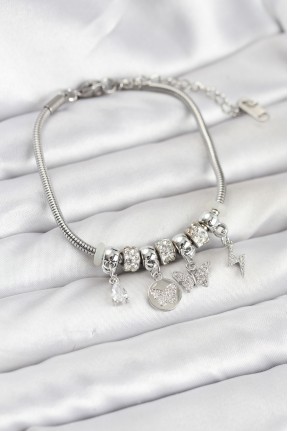 Pirinç Gümüş Renk Kelebek Charmlı Kadın Bileklik