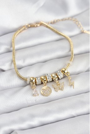 Pirinç Gold Renk Kelebek Charmlı Kadın Bileklik