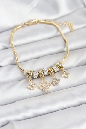 Pirinç Gold Renk Yonca Model Kadın Bileklik