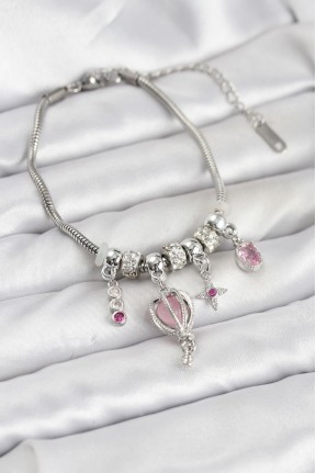 Pirinç Gümüş Renk Uçan Balon Charmlı Kadın Bileklik