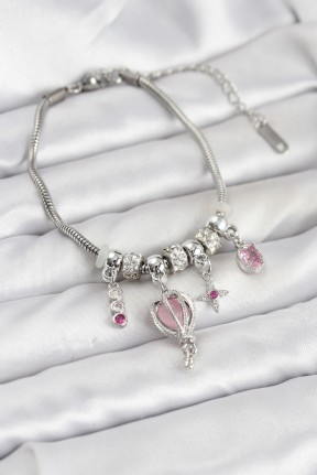 Pirinç Gümüş Renk Uçan Balon Charmlı Kadın Bileklik