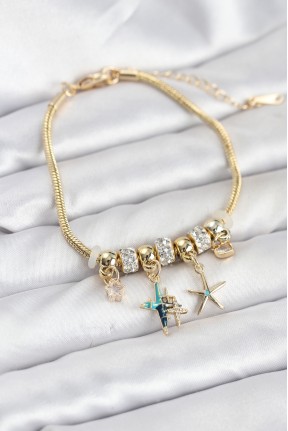 Pirinç Gold Renk Yıldız Model Charmlı Kadın Bileklik