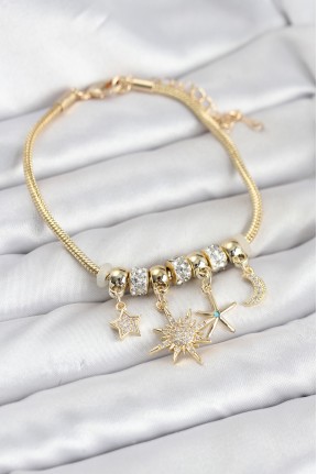 Pirinç Gold Renk Güneş Tema Charmlı Kadın Bileklik