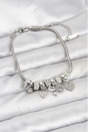 Kelebek Charmlı Gümüş Renk Kadın Bileklik