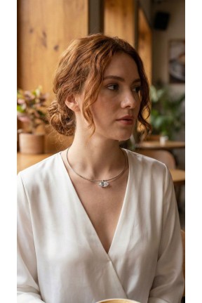 Pirinç Gümüş Renk Choker Model Zirkon Taşlı Kadın Kolye