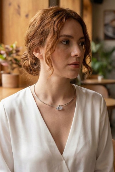 Pirinç Gümüş Renk Choker Model Zirkon Taşlı Kadın Kolye