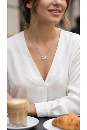 316l çelik Zincir Gümüş Renk Zirkon Taşlı Kuğu Kolye