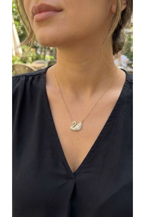 316l çelik Zincir Altın Renk Zirkon Taşlı Kuğu Kolye