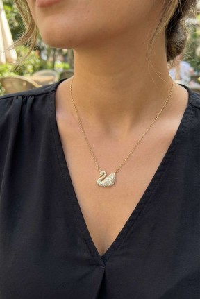 316l çelik Zincir Altın Renk Zirkon Taşlı Kuğu Kolye