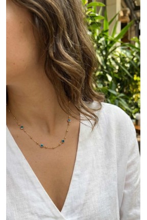 316l çelik Gold Renk Nazarlı Ve Topçuklu Model Kadın Kolye