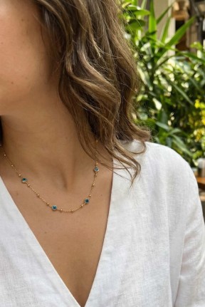 316l çelik Gold Renk Nazarlı Ve Topçuklu Model Kadın Kolye